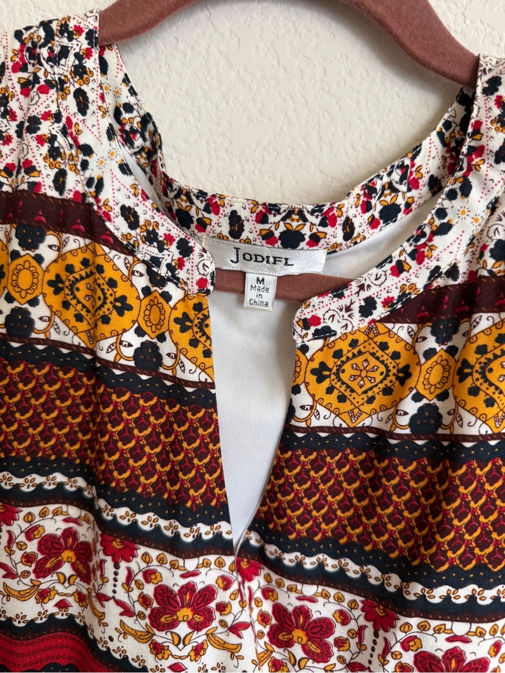 JODIFL Mustard Multi Printed Split-Neck Tunic
